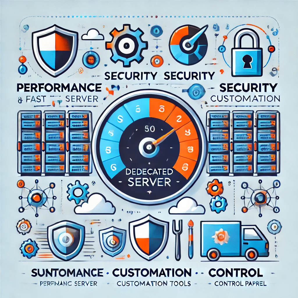 rappresentazione visiva dei principali vantaggi di un server dedicato notelseit (performance, sicurezza, personalizzazione, controllo).